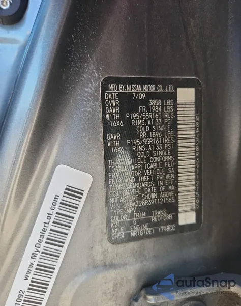 2009 Nissan Cube Base from USA, damaged, VIN JN8AZ28R39T121565